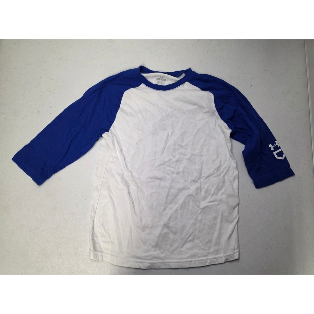 Under Armour Kids Blue White Raglan 3/4 Sleeve Baseball T-Shirt Size Medium YMD